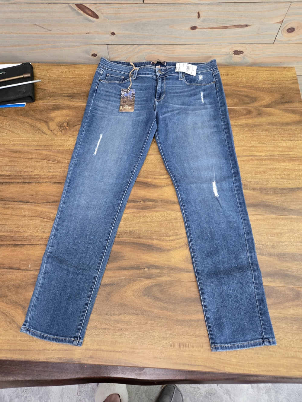 Paige Donovan Distressed Size 32  Womens Peg Skinny Leg Stretch Blue Jeans
